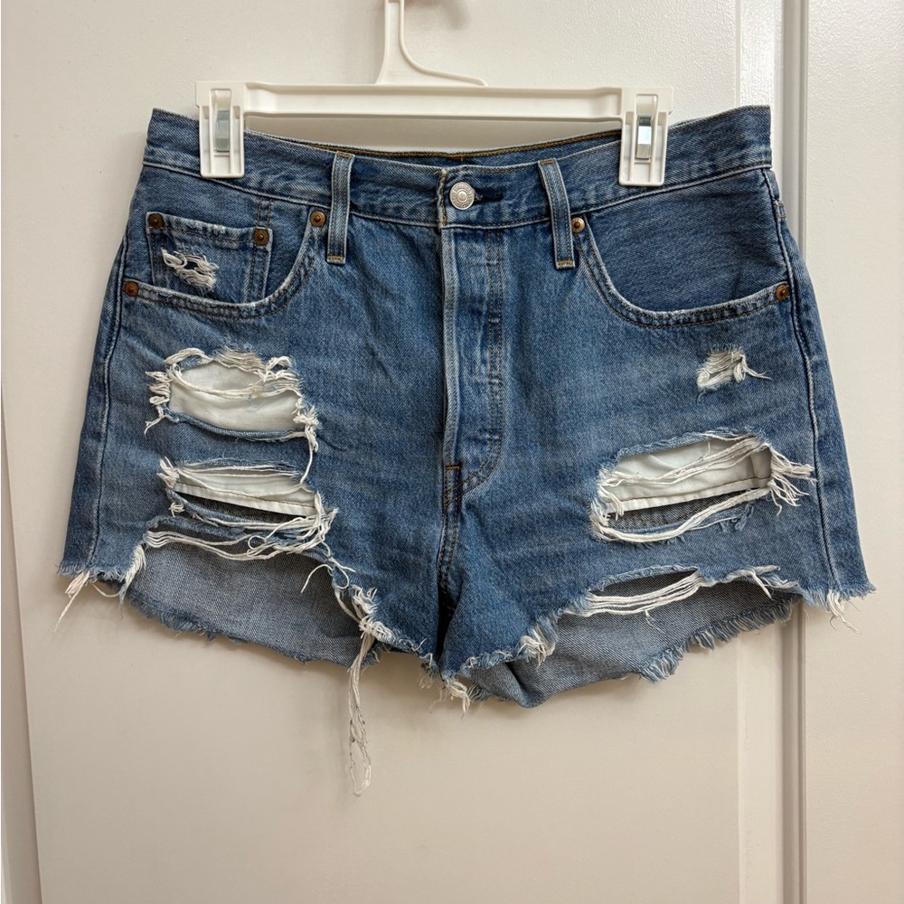 Levi's Blue Distressed Jean Shorts